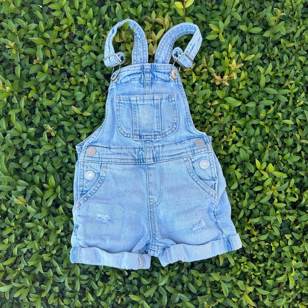 H&M Girls Light Blue Denim Shorts Overalls